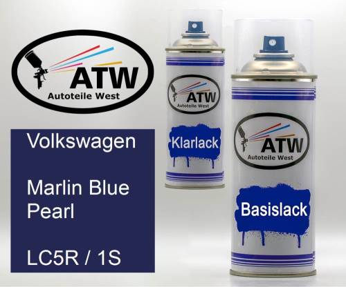 Volkswagen, Marlin Blue Pearl, LC5R / 1S: 400ml Sprühdose + 400ml Klarlack - Set, von ATW Autoteile West.